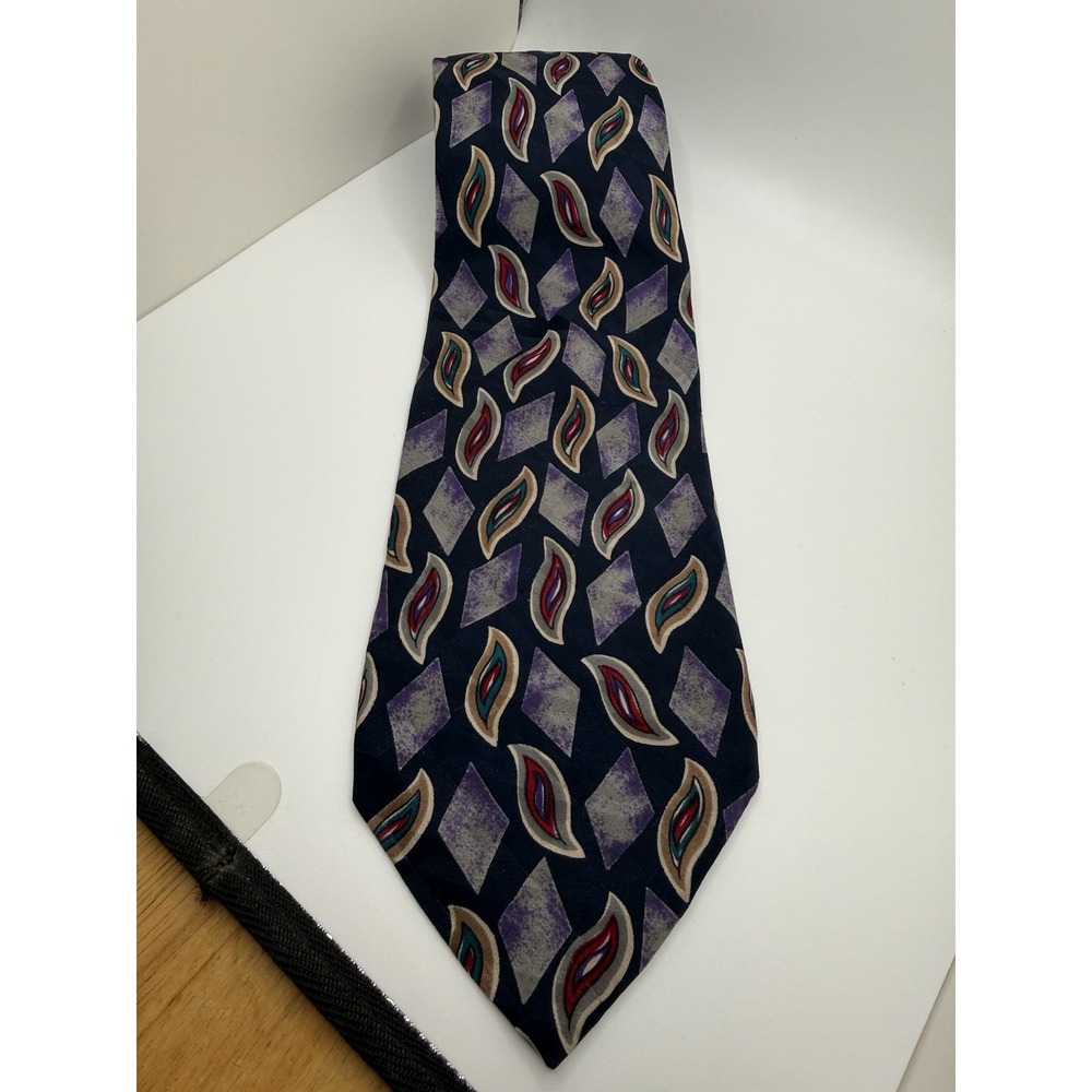Vintage Robert Talbott Studio Nordstrom Silk Tie Navy Abstract USA 61" x 4"